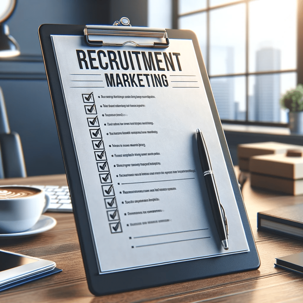dall·e 2024-01-11 20.14.42 – an image of a clipboard with a checklist for recruitment marketing, without any text. the checklist has several check boxes, symbolizing the key steps