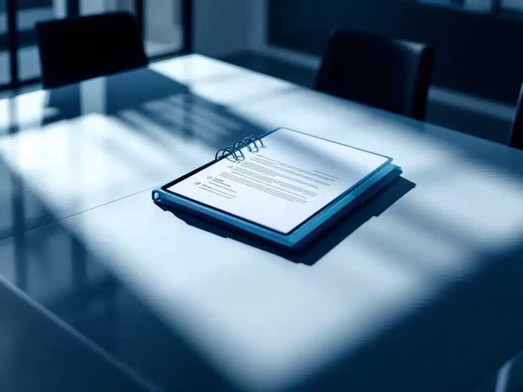 open compliance map met digitale tablet en regelgevingsdocumenten op moderne vergadertafel in kantooromgeving