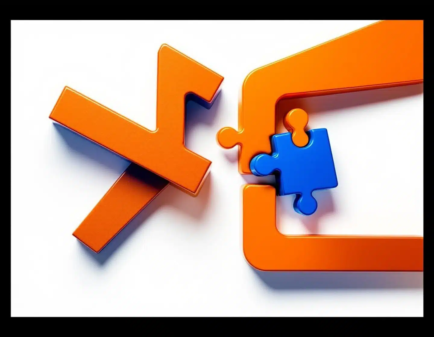 geometrische puzzelstukken in blauw en oranje die employer branding en recruitment verbinden op witte achtergrond