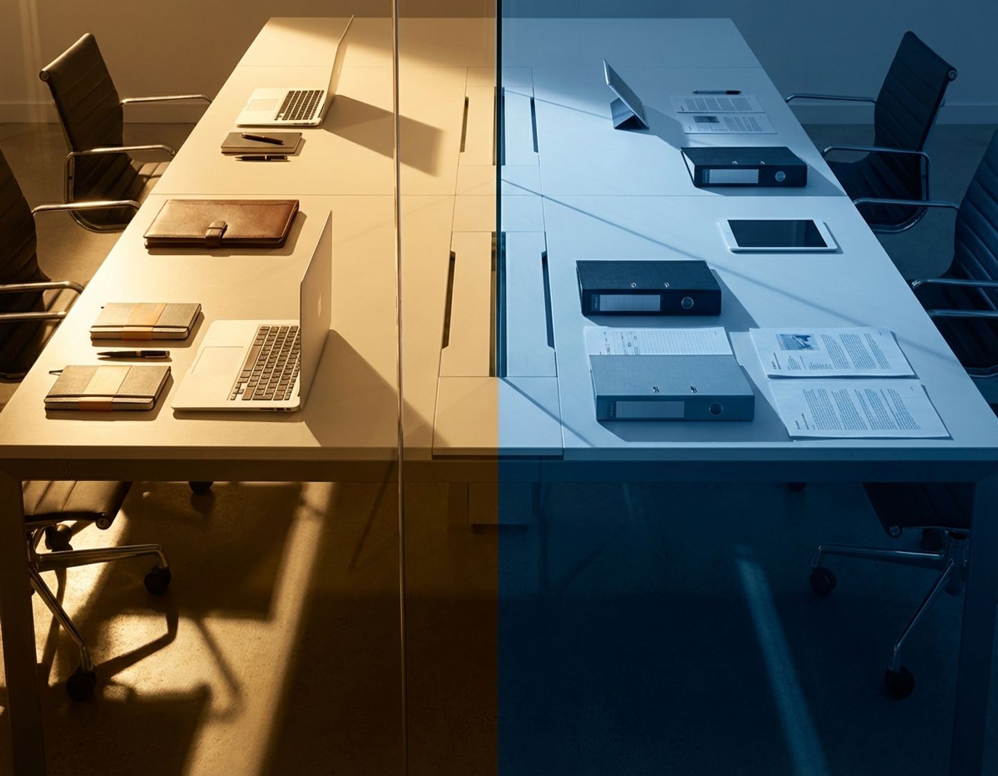 moderne kantoorruimte met glazen wand die dure recruitmentbureau-tools en goedkope interne wervingsmateriaal scheidt